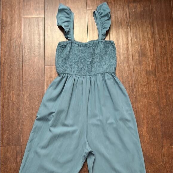 Pink Lily Linen Blend Jumpsuit with Ruffle Straps and Smocked Chest, Size Small - Picture 7 of 10